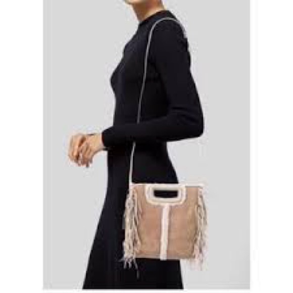 New MAJE NWT SHEEPSKIN SHERPAFRINGE CROSSBODY HANDBAG, NUDE/ NATURAL bag - Picture 4 of 15